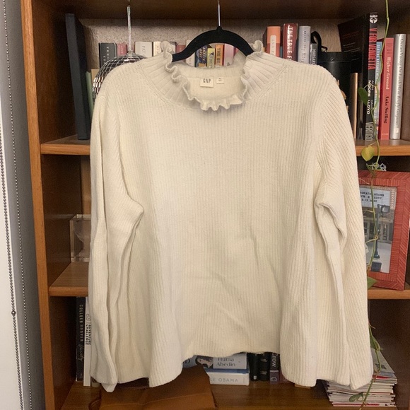 Gap Ruffle Mockneck Pullover Cream Sweater XL - Picture 1 of 4